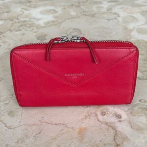 BALENCIAGA Papier Continental Red Leather Zip Around Long Wallet